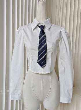 【聆家】清仓款~学院风收腰短款白衬衫纯欲系上衣0.140kg两件包邮
