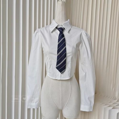 收腰短款白色纯欲系长袖衬衫