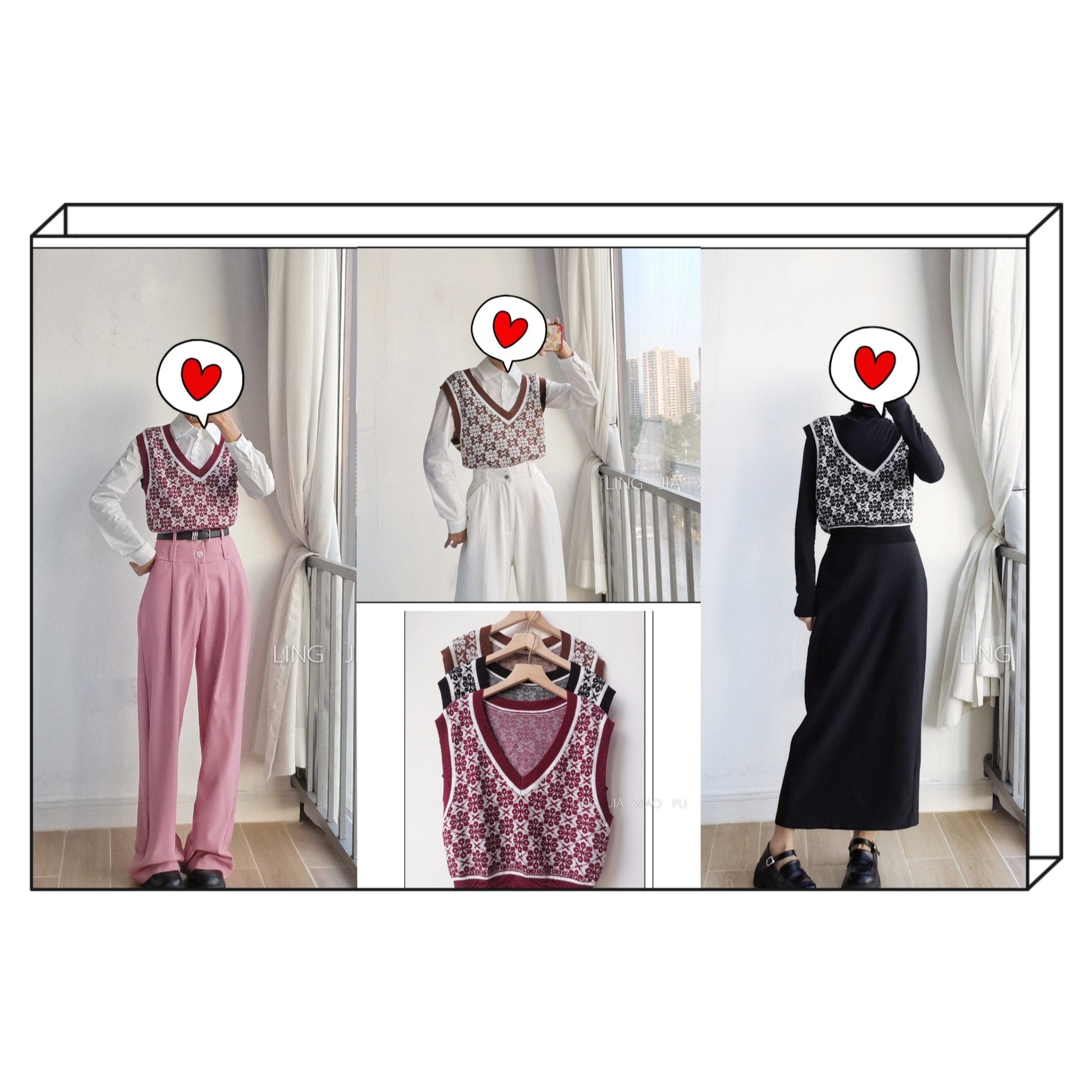 复古风短款V聆花朵针织背心