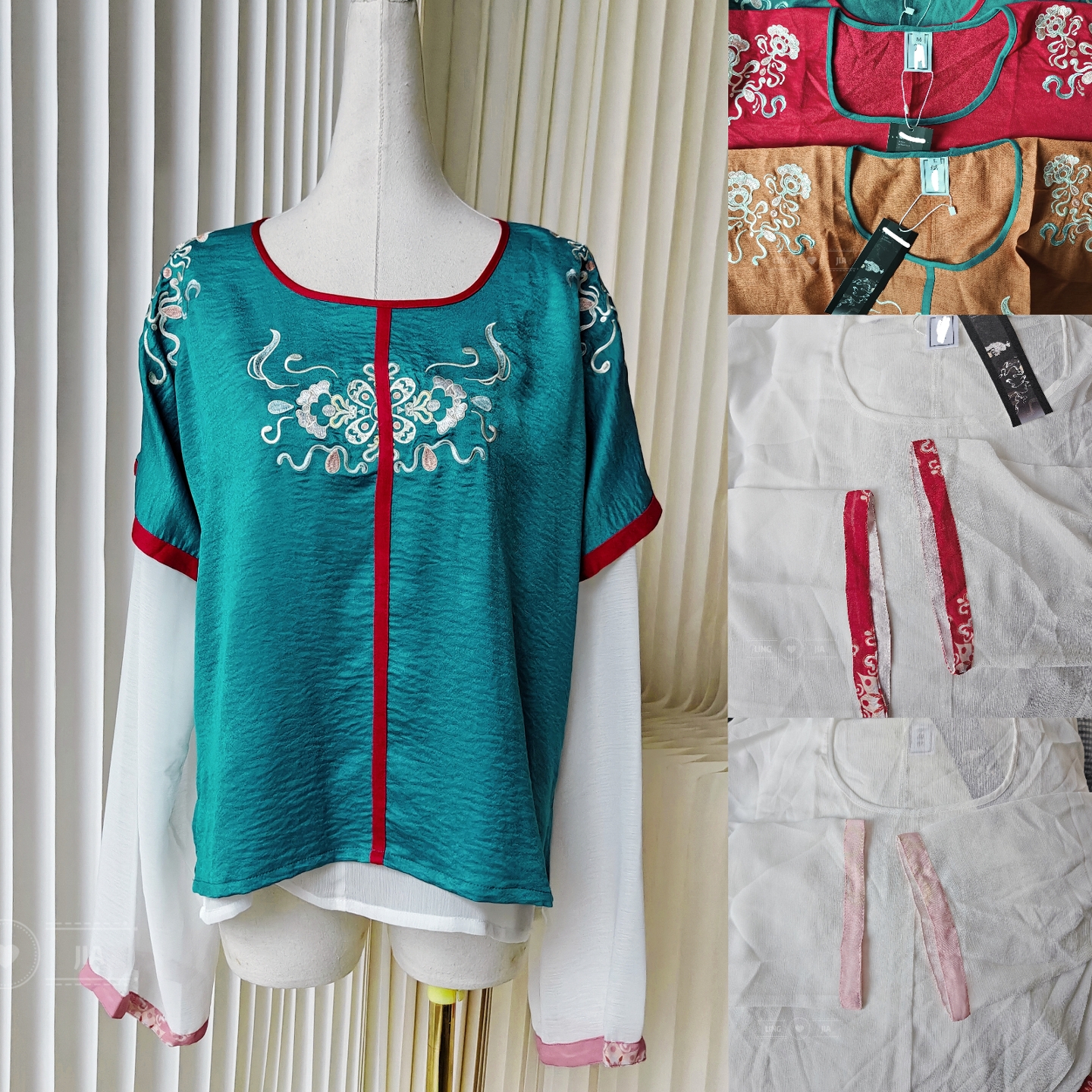 【聆家】汉服元素~唐褙子圆领刺绣上衣圆领打底衫0.165kg两件包邮