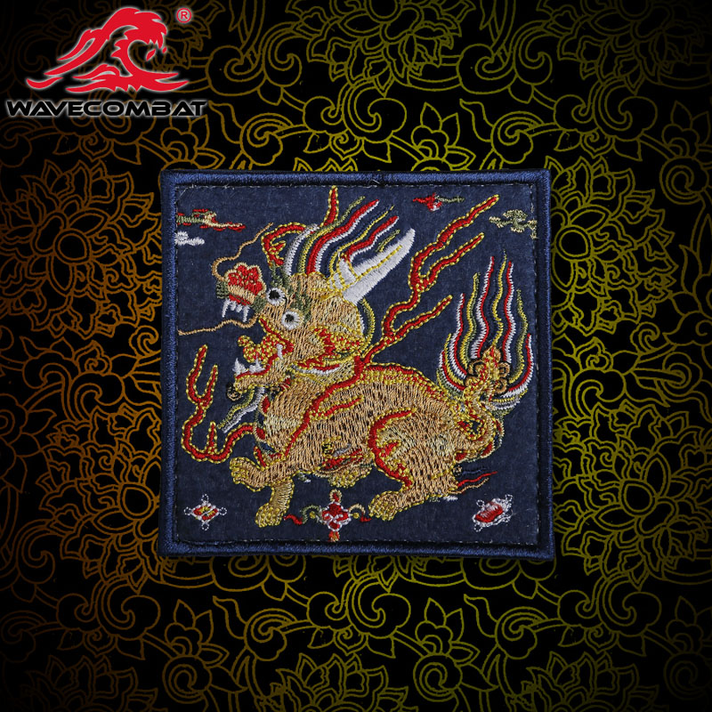 浪潮君物明彩绣獬豸军迷刺绣章