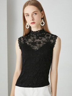 胖MM背心洋气小衫 秋微蕾丝打底衫 大码 无袖 内搭上衣 女秋冬新款