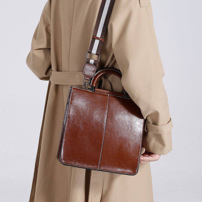 油蜡牛皮大包包女高级感通勤手提包2026新款复古潮流大容量单肩包