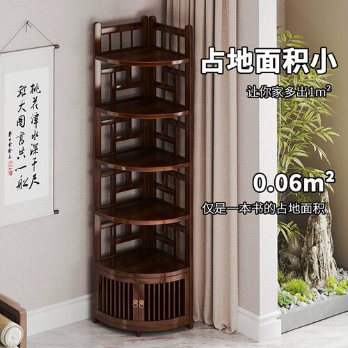 雪溪轻奢高端家具大容量多层转角博古架新中式茶室置物架实木书架