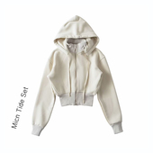 MICN可拆卸连帽短款 外套 开衫 运动卫衣女秋冬新款 加绒拉链短款