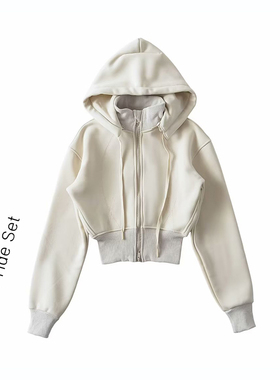 MICN可拆卸连帽短款运动卫衣女秋冬新款加绒拉链短款开衫外套