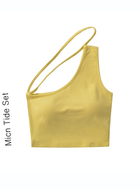 美式辣妹带胸垫吊带背心女夏季抹胸内搭设计感斜肩外穿短款上衣