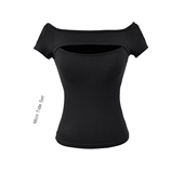 新款 纯欲气质设计感镂空露肩短袖 T恤2026夏季 收腰显瘦一字肩上衣