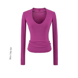 显瘦针织打底衫 修身 T恤女秋季 毛边上衣 MICN内搭MVP复古V领长袖