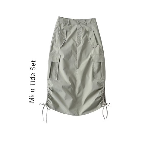 中长款侧开衩抽绳半身裙