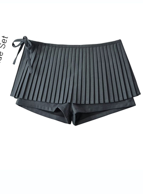 性感辣妹防走光百褶裙子女系带超短a字裙高腰裙裤压褶双层半身裙