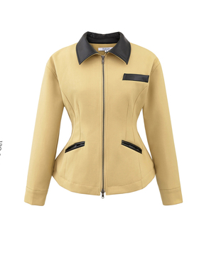 巴恩风高级感休闲双拉链工装夹克女沙漏腰黑灰色经典款短外套女