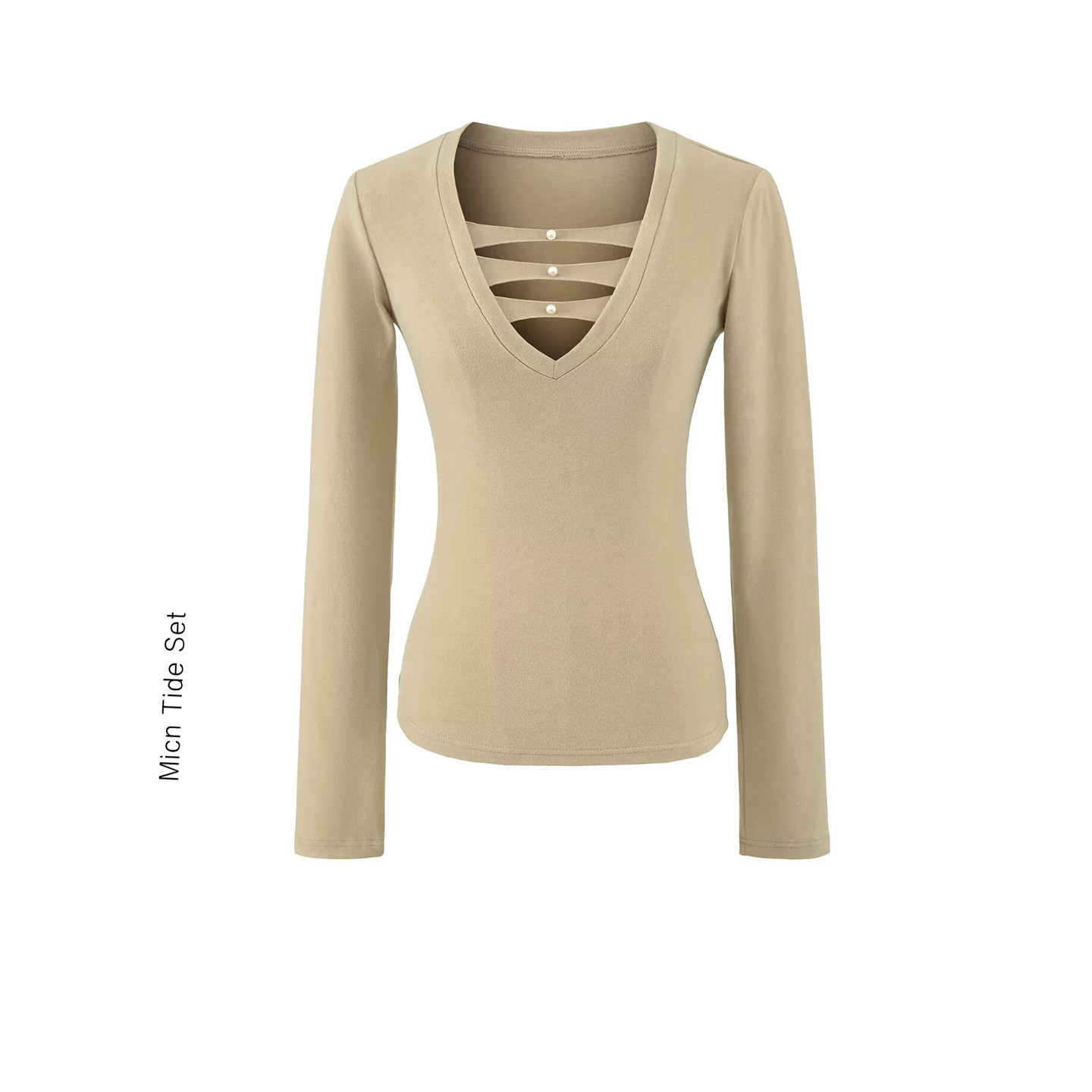 深V领性感镂空显瘦长袖打底衫