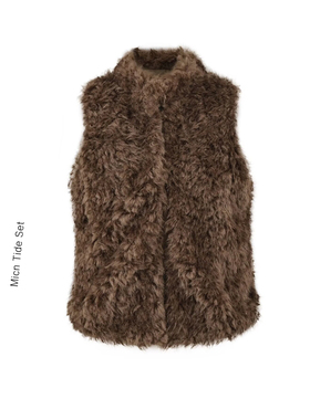 BM MICN咖色羊羔毛背心女马夹秋冬季新款外搭韩系穿搭马甲外套