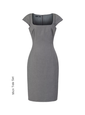 BM MICN法式西装短袖连衣裙女方领气质收腰缎面性感礼服短裙子