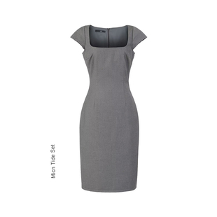 BM MICN法式西装短袖连衣裙女方领气质收腰缎面性感礼服短裙子