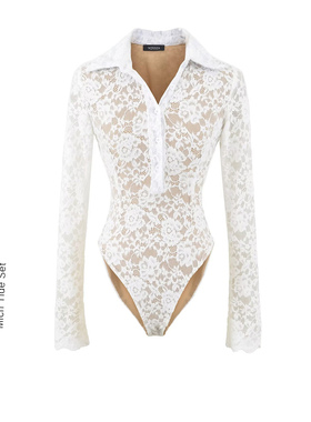 温柔风浮雕话多翻领蕾丝衫T恤女御姐气质内搭打底衫连体长袖上衣