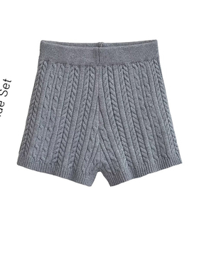 美式基础百搭灰色麻花针织短裤女秋季新款性感修身包臀舒适裤子
