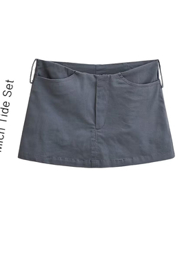 小性感低腰修身双口袋短裙小个子辣妹纯欲防走光纯色包臀半身裙女