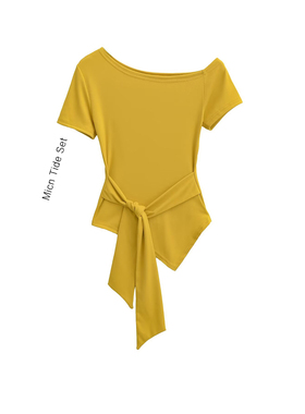 MianCun夏季韩系chic休闲短袖t恤女2025新款别致白色露肩斜肩上衣