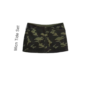 BM MICN辣妹工装低腰做旧迷彩裤裙女法式复古低腰显瘦包臀超短裙