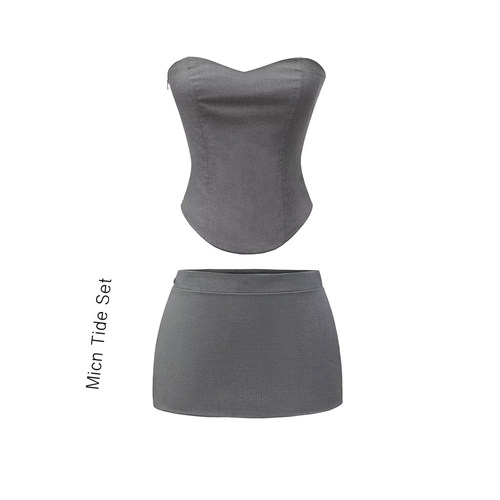 百搭基础款极简灰色西装短裙