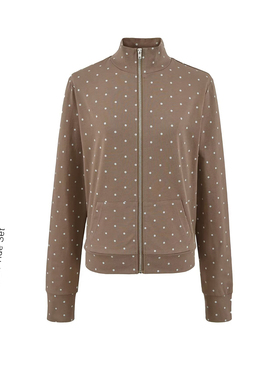 甜美休闲波点连帽灰色卫衣外套女秋冬拉链开衫宽松休闲插兜上衣