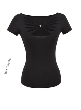 MICN性感辣妹蝴蝶镂空收腰短款正肩上衣设计感小众白色短袖t恤女