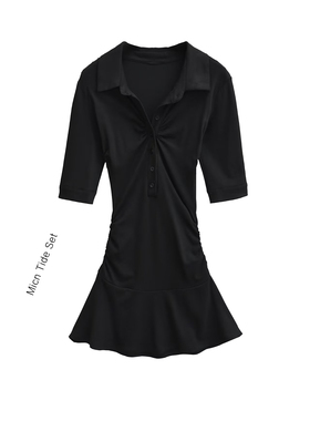 美式性感polo领收腰衬衫连衣裙春季新款独特漂亮掐腰短裙女带短裤