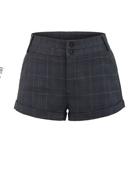 MianCun格雷系复古灰色格纹西装短裤女夏新款休闲显瘦卷边a字热裤