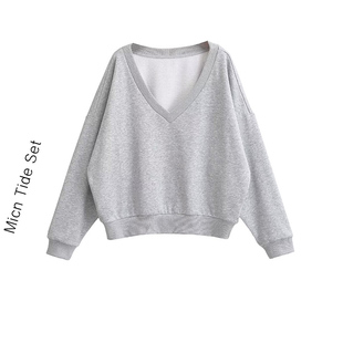 长袖 宽松慵懒风露肩V领卫衣女2025秋新款 高级感上衣 MICN美式