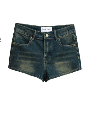 BM MICN美式复古蓝色牛仔超短裤修臀显瘦低腰辣妹磨白百搭热裤女