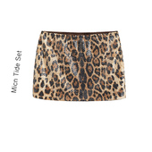 辣妹豹纹亮片半身裙女ins潮纯欲低腰微弹裙包臀短裙 MICN美式