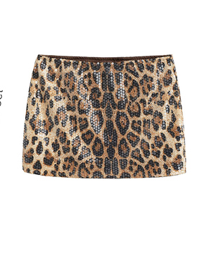 BM MICN美式辣妹豹纹亮片半身裙女ins潮纯欲低腰微弹裙包臀短裙