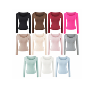 女修身 自带胸垫大U领T恤长袖 新款 显瘦辣妹风打底上衣 MICN春季