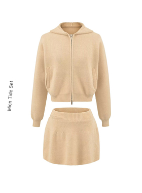 BM MICN轻氧素颜针织套装蓬松极简慵懒感毛衣开衫毛线半身裙套装