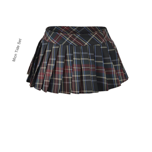 BM MICN性感辣妹格纹百褶短裙女显瘦早春穿搭低腰包臀a字半身裙