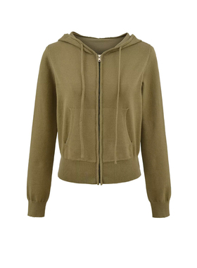 BM MICN经典基础款软薄连帽拉链弹力针织开衫外套女宽松连帽卫衣