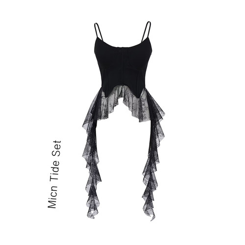 不规则飘带荷叶边吊带背心女