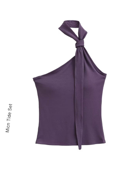 古早性感纯欲斜肩绑带背心女夏季新款姐感自带胸垫短上衣挂脖吊带