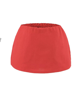 BM MICN奢选亚麻呼吸感红色低腰半身裙女夏季新款休闲A字短裙子