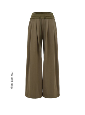 松弛风低腰宽螺纹腰头抽绳阔腿裤女卫裤宽松慵懒直筒运动休闲裤