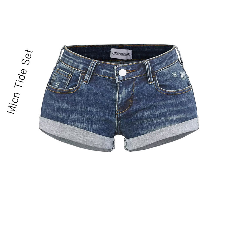 腰臀比杀手低腰水洗猫须短裤女美式显瘦包臀辣妹卷边敲短牛仔裤