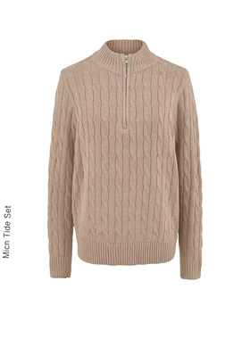 老钱风半拉链麻花针织衫女秋冬季慵懒高级感外穿高领毛衣宽松上衣