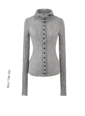 高领长袖针织衫开衫女2026新款今年流行爆款单排扣内搭打底衫上衣