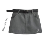 MICN通勤风LOGO刺绣简约灰色学院西装 包臀短裙显瘦A字半身裙女