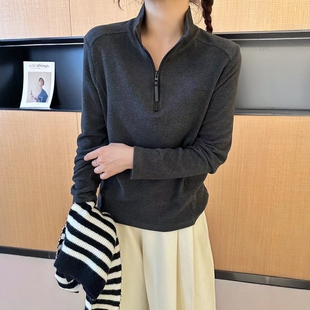 上衣 设计显瘦百搭双面德绒T恤女装 立领半拉链卫衣女2026春季 新款