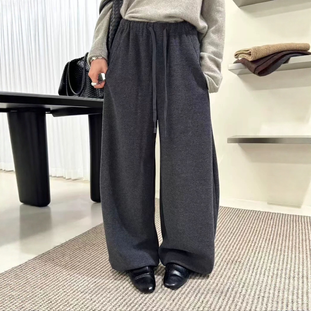 桑蚕丝羊绒抽绳弯刀阔腿裤女加绒