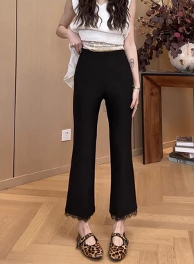 拼接蕾丝小黑裤九分微喇裤女薄款2026夏季新款时尚修身显瘦休闲裤