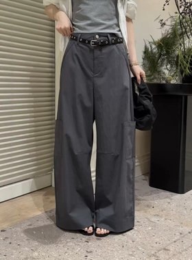 深灰色美式多口袋阔腿工装裤女薄款2026夏季新款宽松百搭休闲长裤